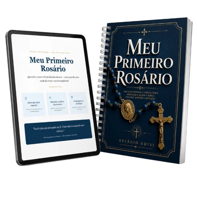O Guia Devocional impresso, com a capa Meu Primeiro Rosário.